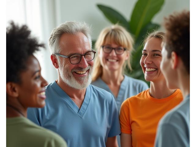 A diverse group of adults aged 35+ engaged in a community wellness activity, symbolizing health, connection, and vitality, set against a backdrop hint of Austin, Texas.