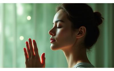 Person using an HRV monitor or simply meditating with a serene expression