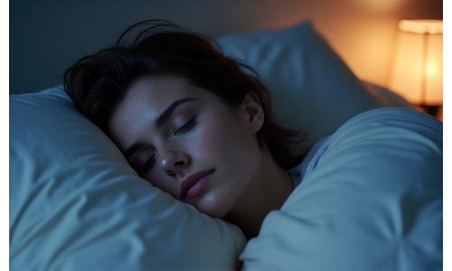 Person sleeping peacefully in a comfortable bed.