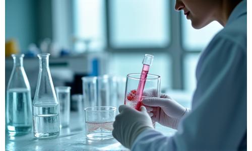 Scientist working in a laboratory, holding a beaker.