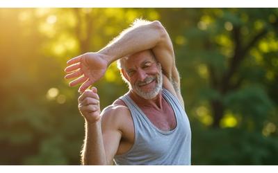 Person engaged in light stretching outdoors.