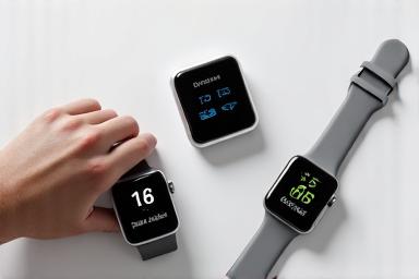Modern smartwatch displaying health data next to a sleek fitness tracker and a digital blood pressure monitor, symbolizing health technology.